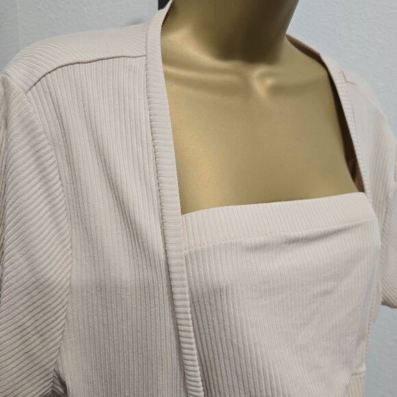 Jolie Joy Midi Dress Womens 3X Plus Beige Bodycon 2 Piece Bandeau Ribbed Stretch - Picture 2 of 8